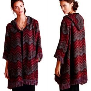 ANTHROPOLOGIE Hei Hei Mesilla Jacquard Knit Fringe Sweater Jacket Size Small